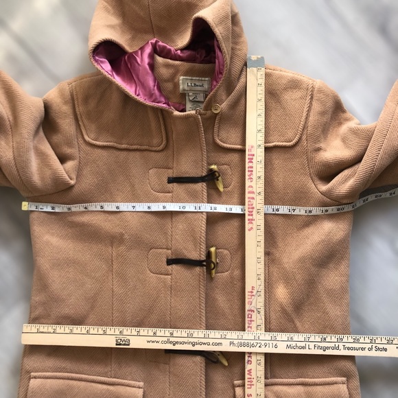 Vintage LL Bean Tan Wool Hooded Toggle Insulated Coat Size Small - Picture 9 of 12